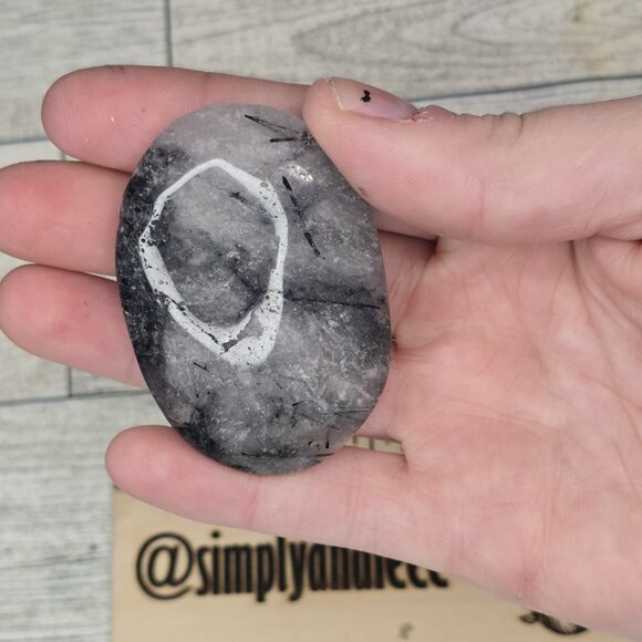 Tourmalined Quartz Crystal Palm stone - Picture 1 of 4